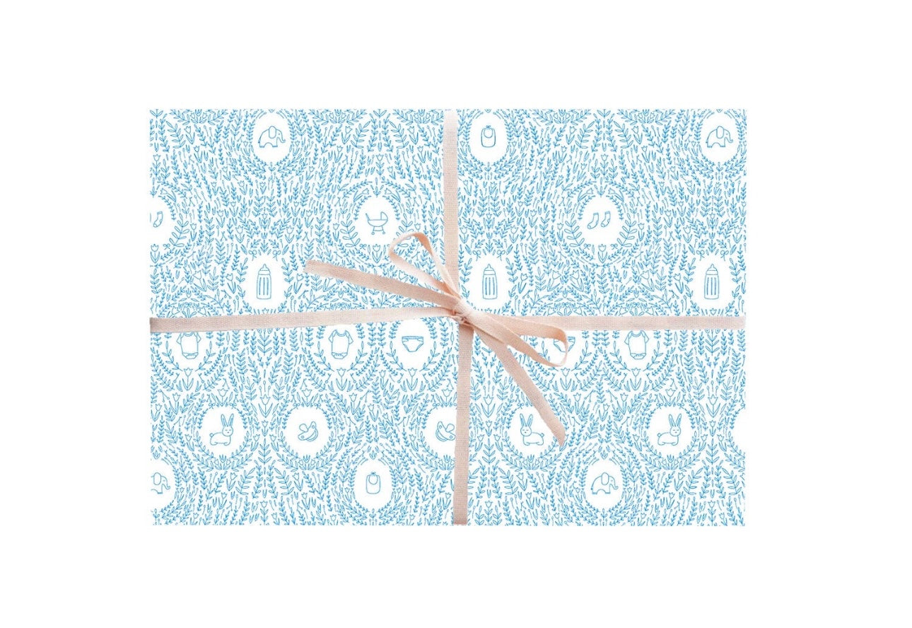 blue medallions baby gift wrap